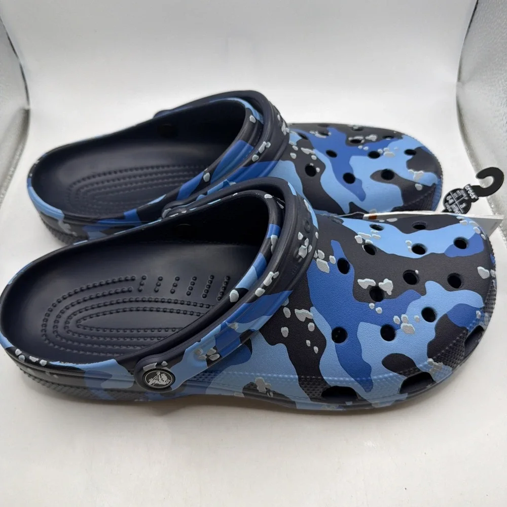 Crocs Navy Blue Camo Camouflage clogs sandals shoes Men's Size 11. New